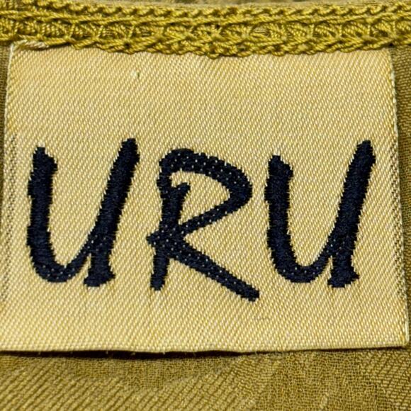 URU Embossed Chartreuse Silk‎ Blouse Chiffon Trim One Size Artisan Made in USA - Picture 5 of 7